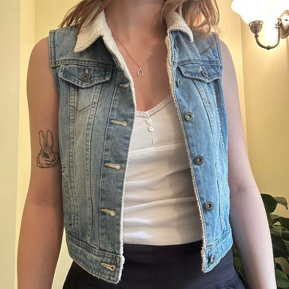 Ci Sono Y2k boho denim vest button up collared jacket size small - Picture 1 of 6